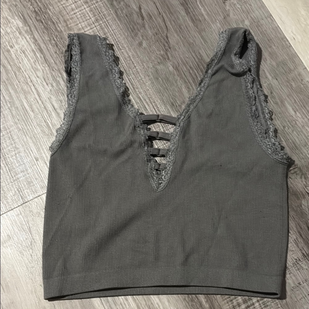 BKE Charcoal Lace Accent Tank Top